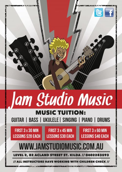 jam studio music melbourne music teachers music lessons flyer